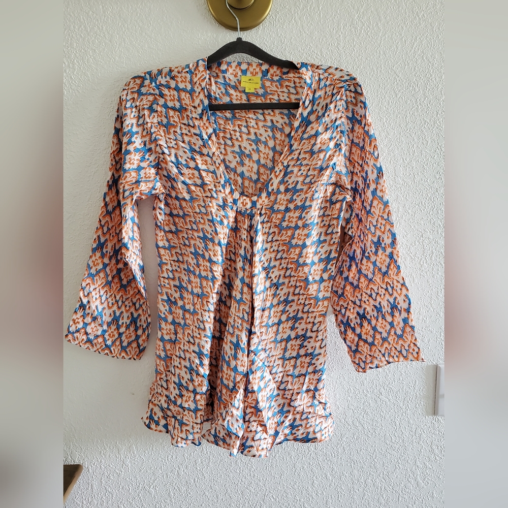 Roberta Roller Rabbit Women's Vneck Tunic Silk Blouse  Size XSmall